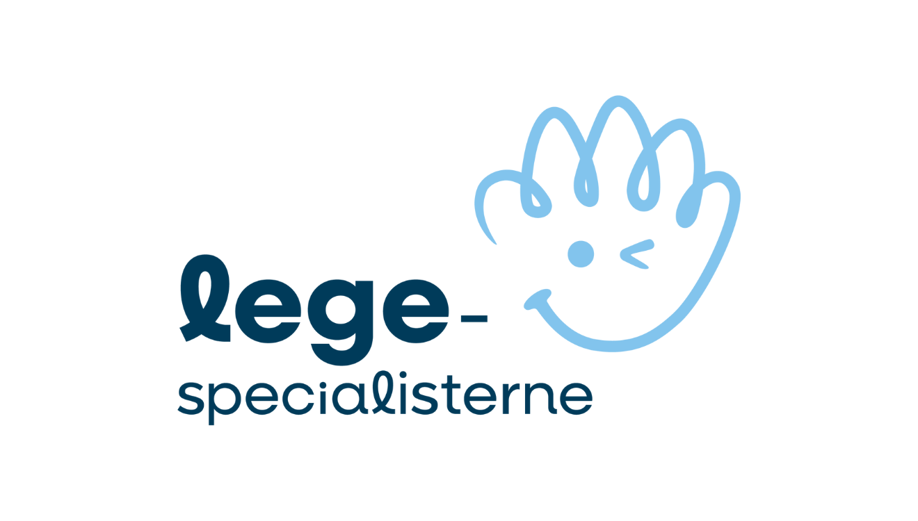 Logo med smilende hånd, hvor der står Legespecialisterne